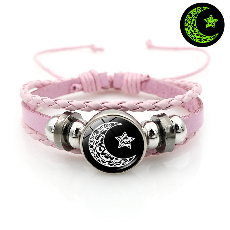 Pulsera de cuero luminosa para parejas de amantes del sol y la luna