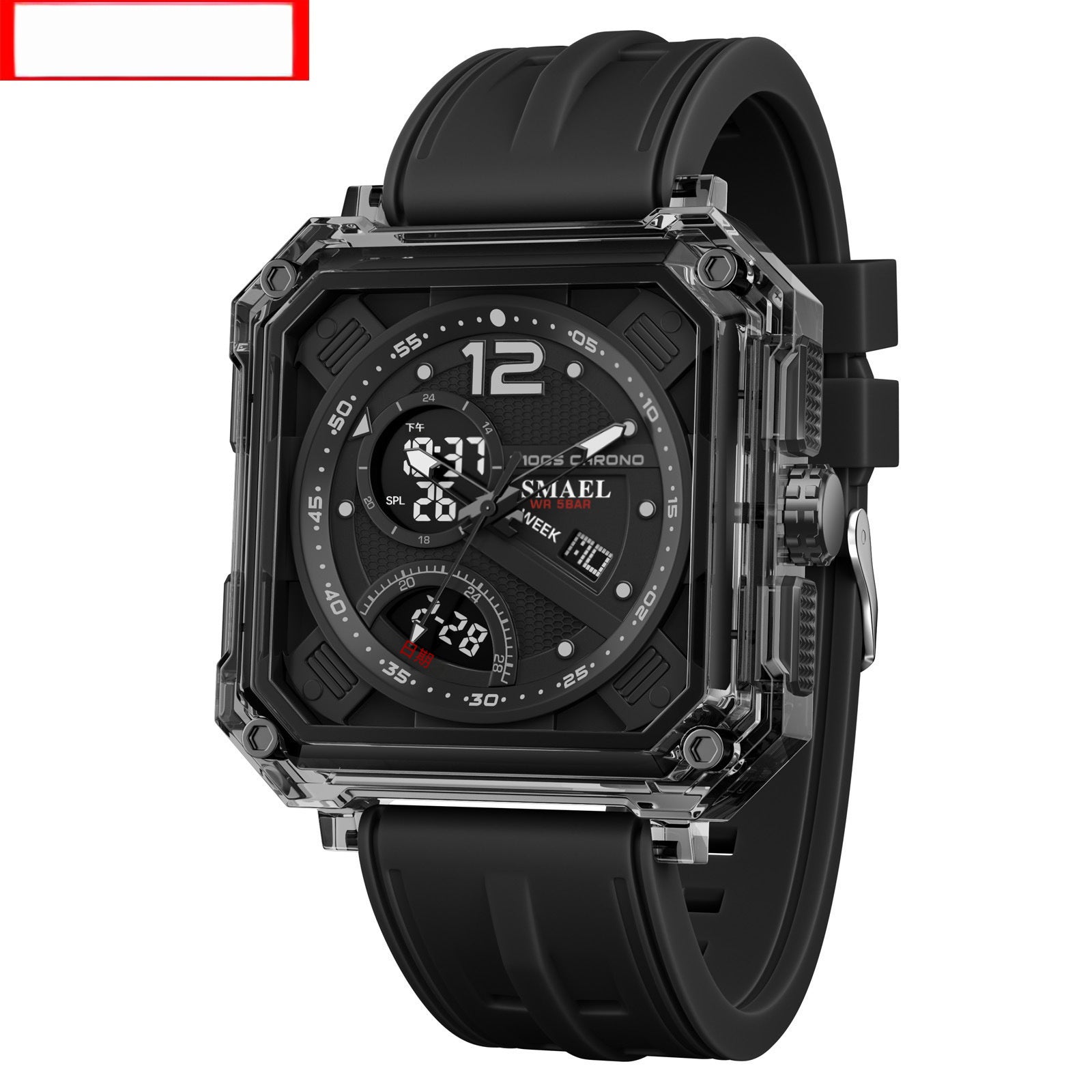 Reloj electrónico moderno y moderno para hombre con cronometraje preciso y diseño funcional.