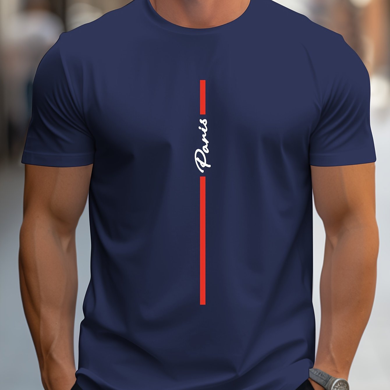 Men's Fashion Handwritten Paris Print Shoulder T-Shirt