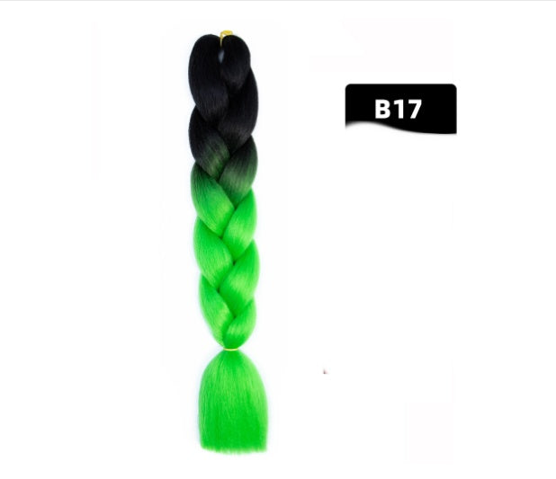 Peluca de seda africana de alta temperatura con fibra química y trenza grande en color degradado