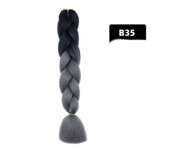 Peluca de seda africana de alta temperatura con fibra química y trenza grande en color degradado
