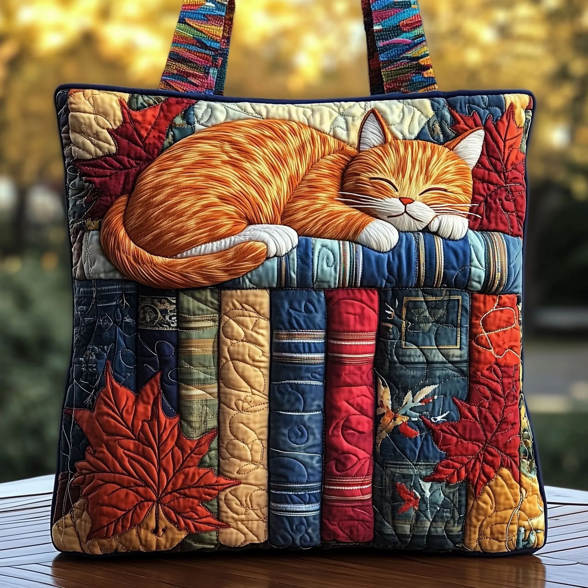Bolso tote creativo de gran capacidad con impresión digital y bordado acolchado.