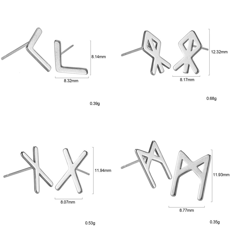 Pendientes de acero inoxidable con letras rúnicas nórdicas