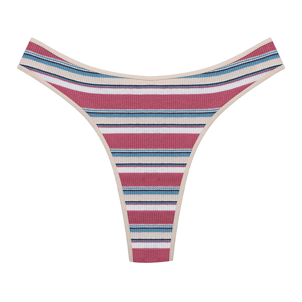 Ladies Thong Striped Stitching Color Panties New Cotton