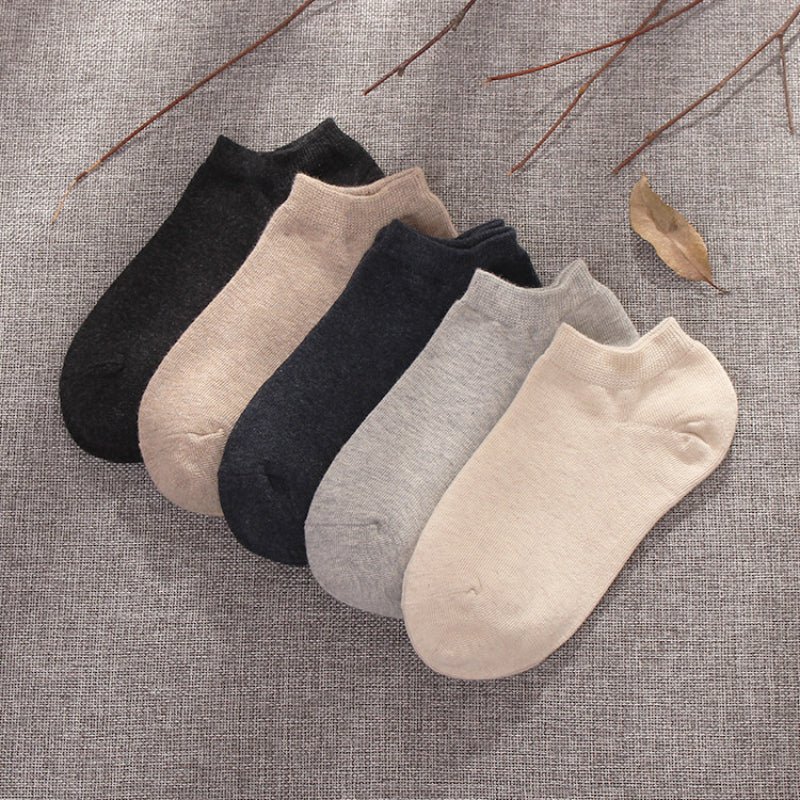 Calcetines tobilleros de corte bajo, transpirables, de algodón, de color liso, de verano, de negocios, modernos, absorbentes del sudor y de corte bajo.