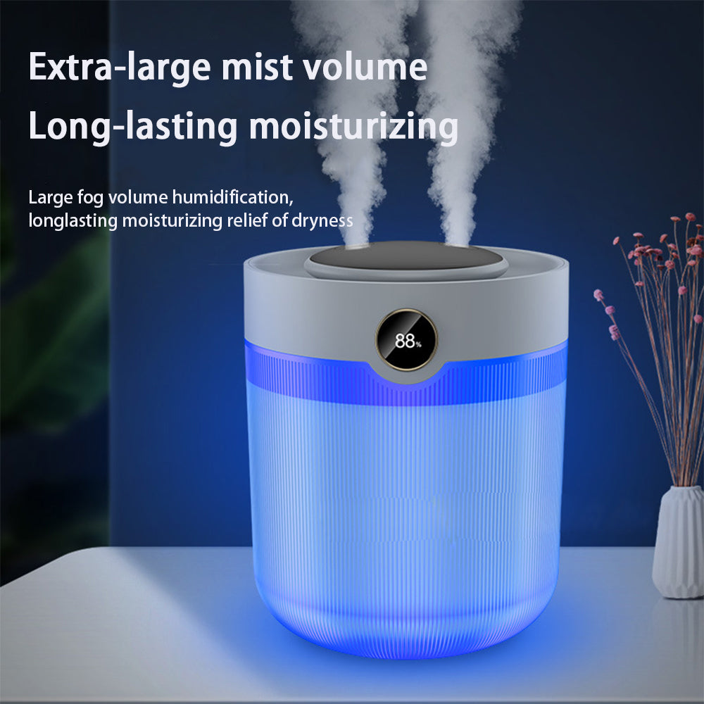 Humidificador de escritorio silencioso con doble pulverización y pantalla digital de humedad de gran capacidad de 2 l, USB, medidor de recarga de agua y cantidad de niebla.