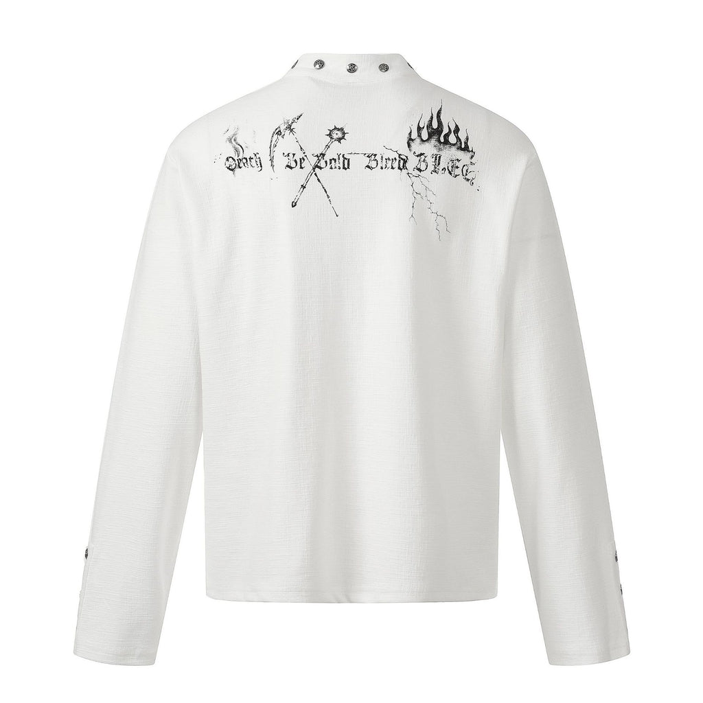 Camisa de manga larga para hombre, estilo retro americano, con estampado moderno y oscuro.