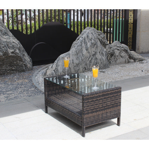 Mesa de centro para muebles de patio al aire libre con vidrio templado transparente