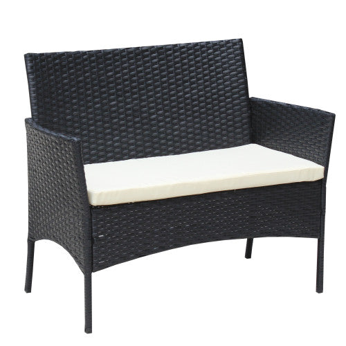 Juego de 4 muebles de patio de ratán con asiento acolchado para exterior, sofá de mimbre con cojín beige