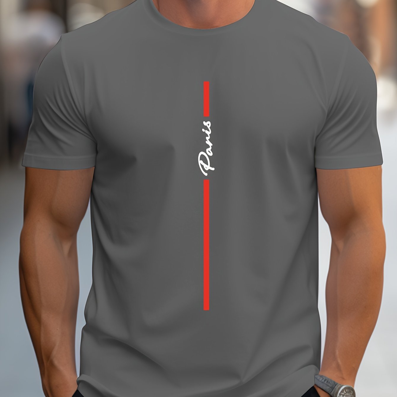Men's Fashion Handwritten Paris Print Shoulder T-Shirt