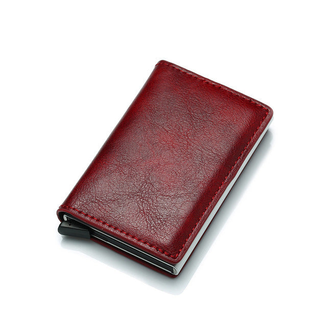 Cartera de cuero sintético para tarjetas de crédito, monedero para negocios, tarjetero RFID, automática, de aleación de aluminio, para hombre