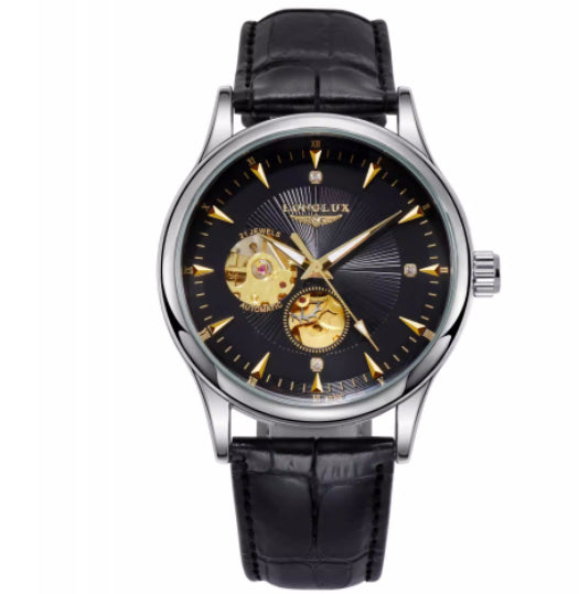 Reloj impermeable de cuero genuino con movimiento mecánico totalmente automático.