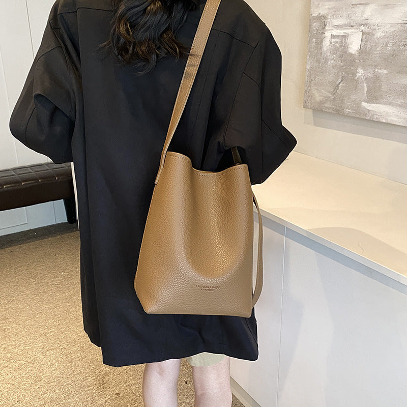 Nuevo conjunto de bolso de cubo suave de dos piezas de moda de otoño