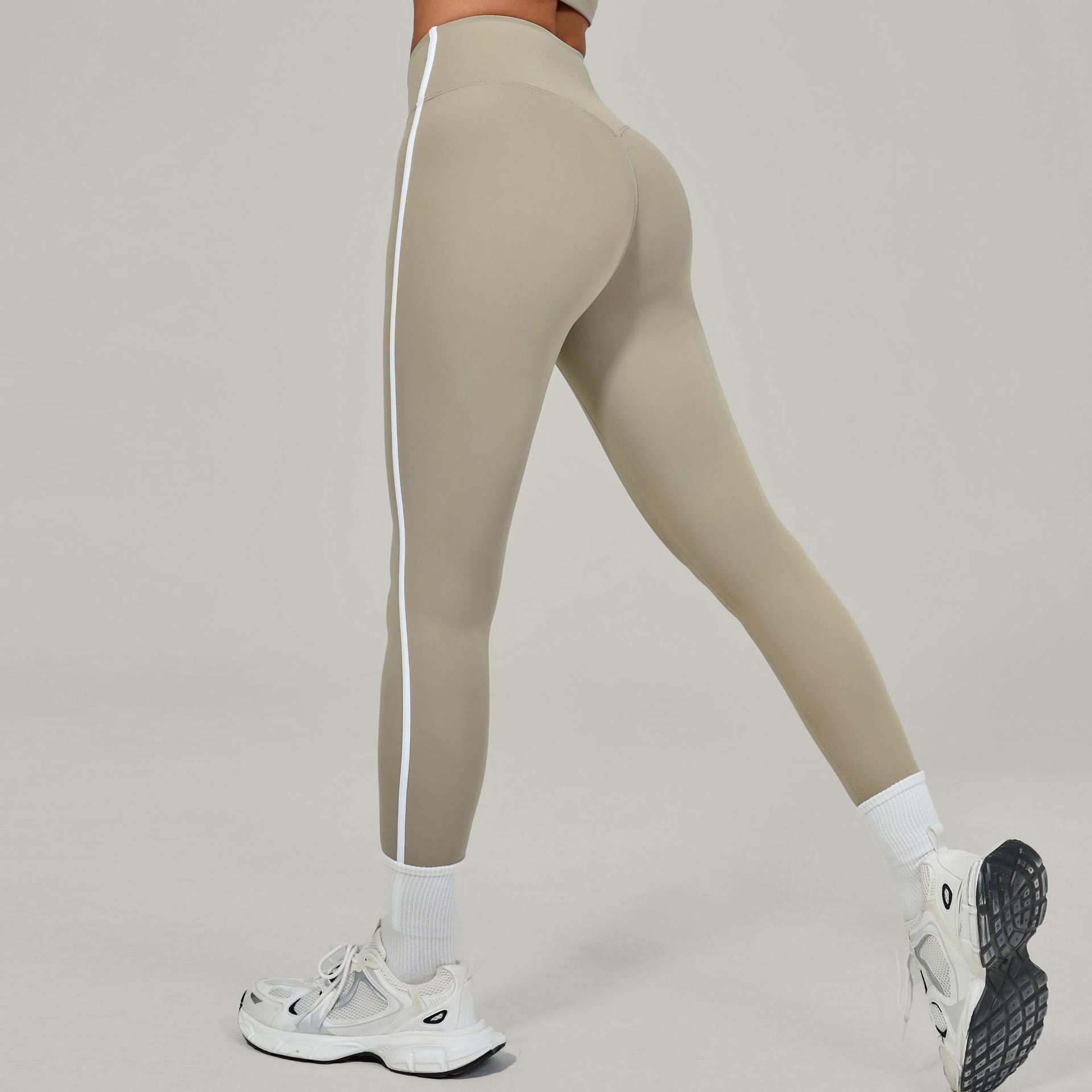 Pantalones de yoga de cintura alta con pliegues invisibles, estilo europeo y americano.