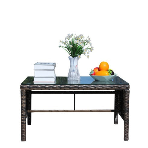 Muebles de exterior para patio, 1 mesa de centro con vidrio templado transparente