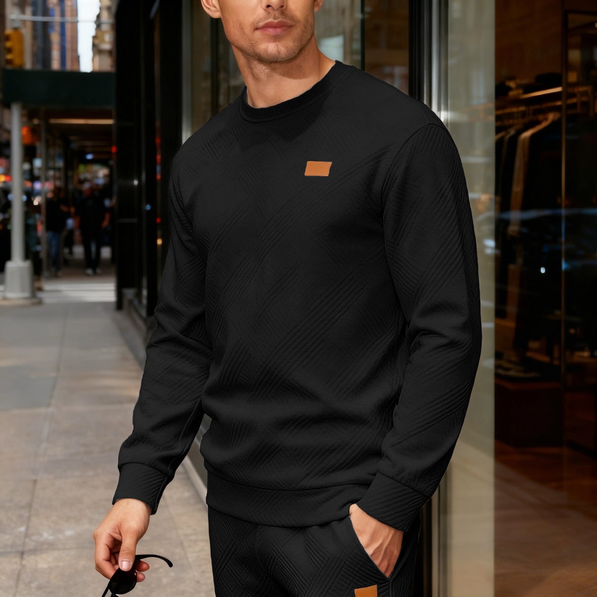 Simple Relaxed-fit Crew-neck Sweatshirt With A Textured Weave For Everyday Wear