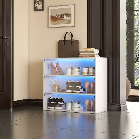 Zapatero con puerta de cristal blanca y luz LED RGB