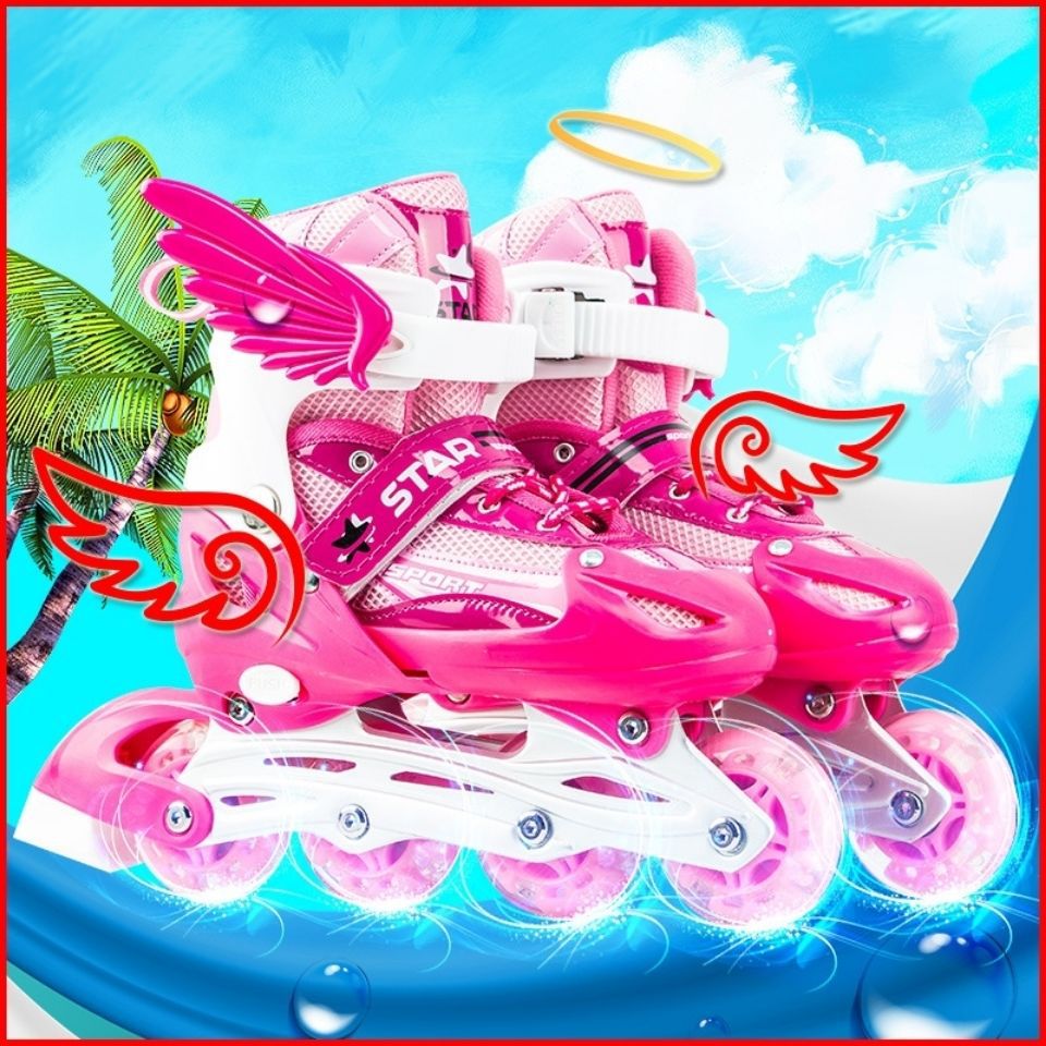 Patines en línea para niños y niñas, botas de patinaje con luces intermitentes de tamaño ajustable
