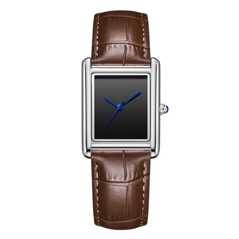 Reloj de pulsera de cuero para parejas, sencillo, cuadrado, para estudiantes, resistente al agua.