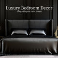 Satin Bed Sheets, King Size Sheets Set, 4 Pcs Silky Bedding Set With 15 Inches Deep Pocket For Mattress  King, Black