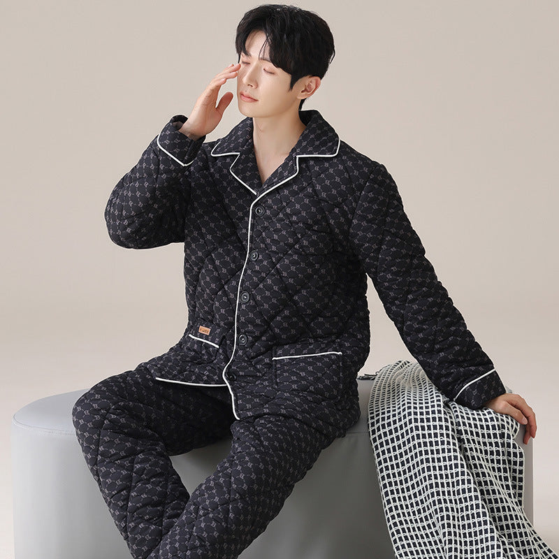 Ropa de estar por casa acolchada de tres capas para hombre, ideal para otoño e invierno, tanto en interiores como en exteriores.