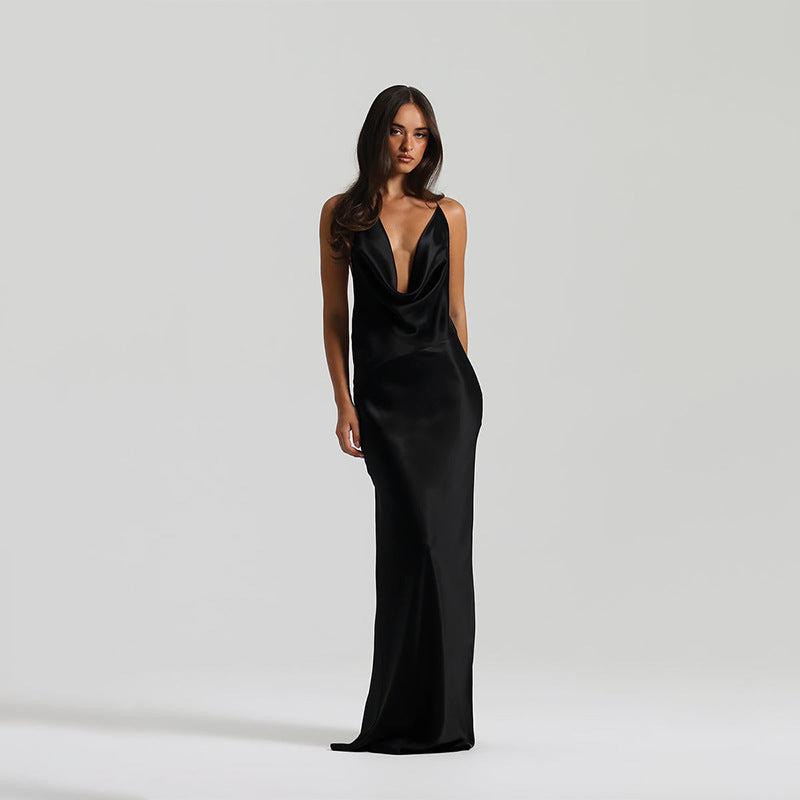 Vestido ajustado con cuello halter, cordones y escote en V para mujer
