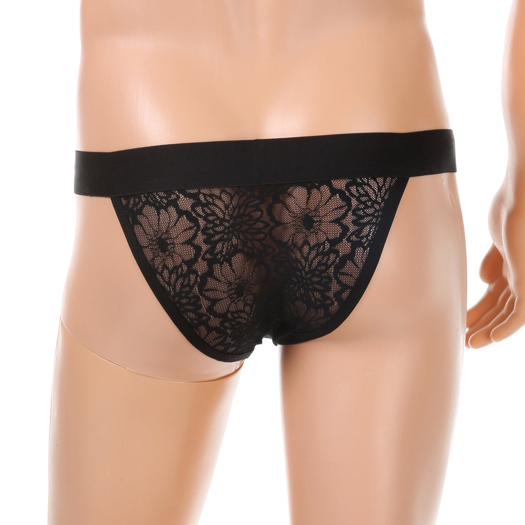 Tanga sexy de encaje de tiro bajo para hombre con diseño que deja el trasero al descubierto