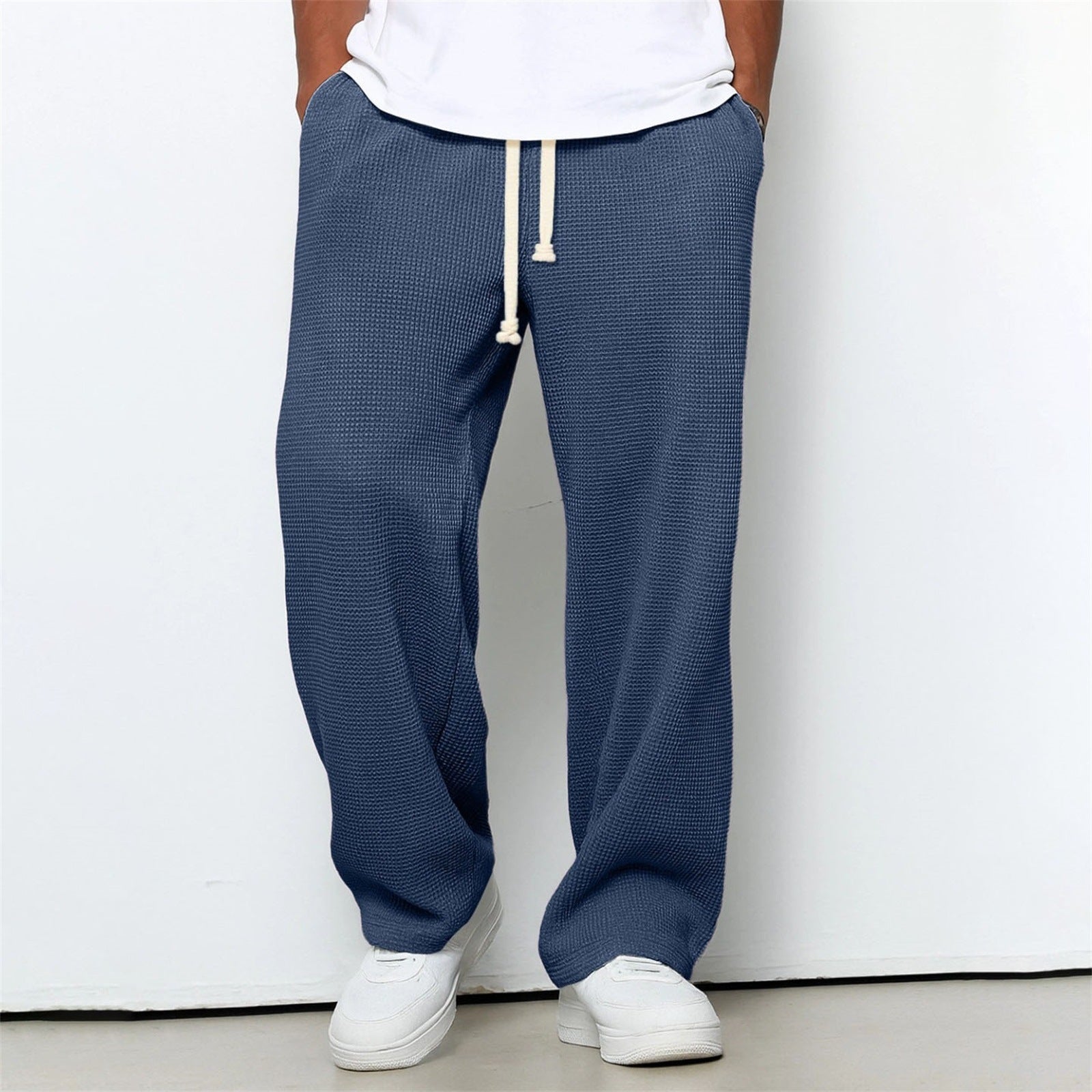 Pantalones deportivos anchos de punto gofre de corte relajado para hombre