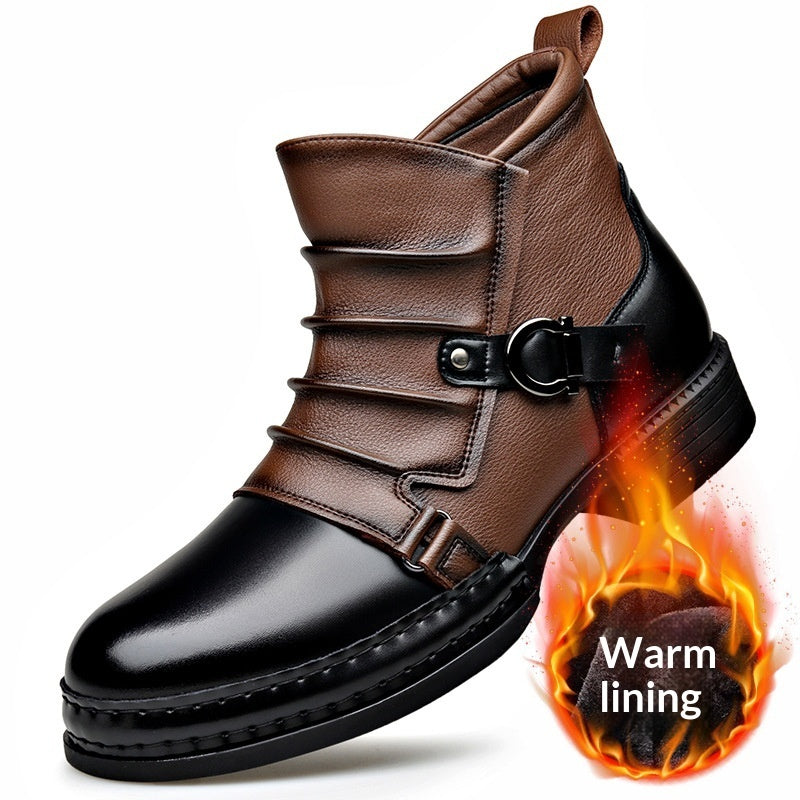 Botas térmicas retro de estilo británico para hombre con forro polar y cremallera lateral