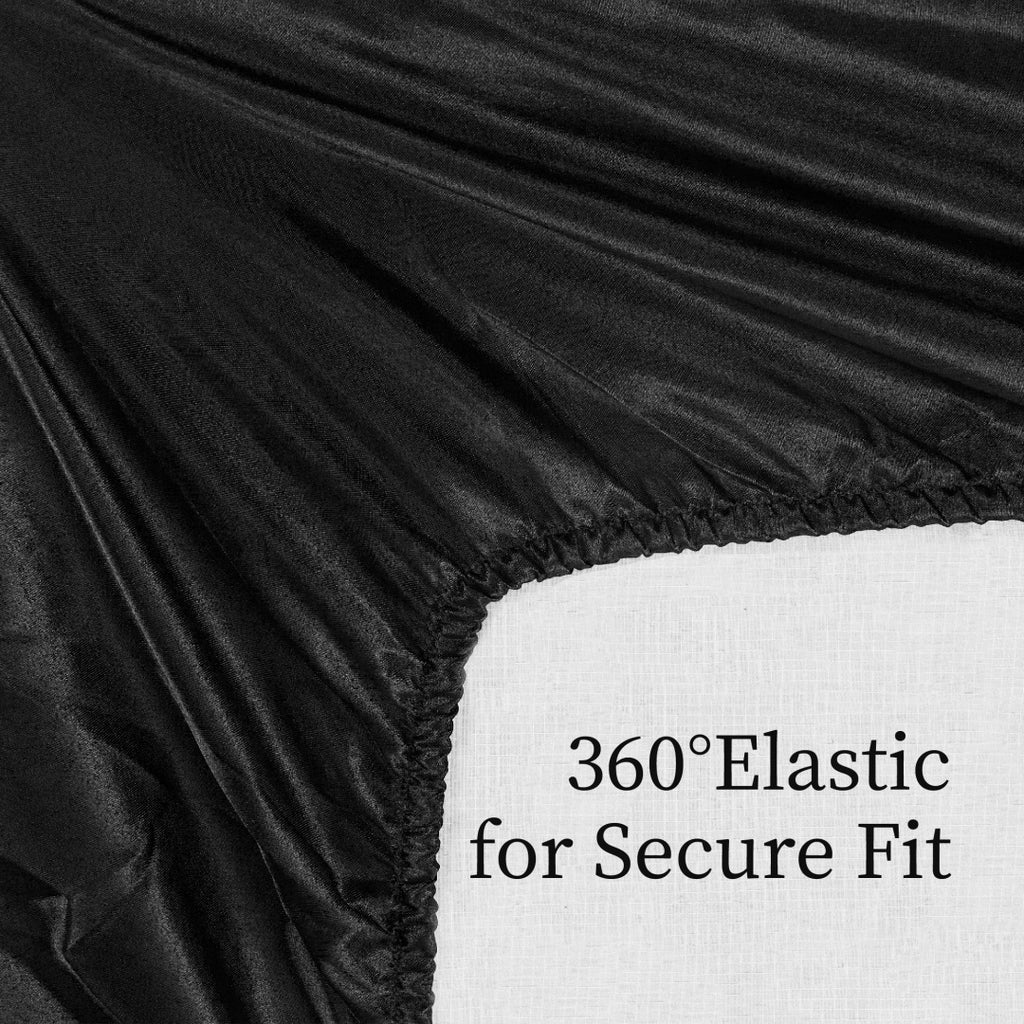 Satin Bed Sheets, Full Size Sheets Set, 4 Pcs Silky Bedding Set With 15 Inches Deep Pocket For Mattress -Full, Black