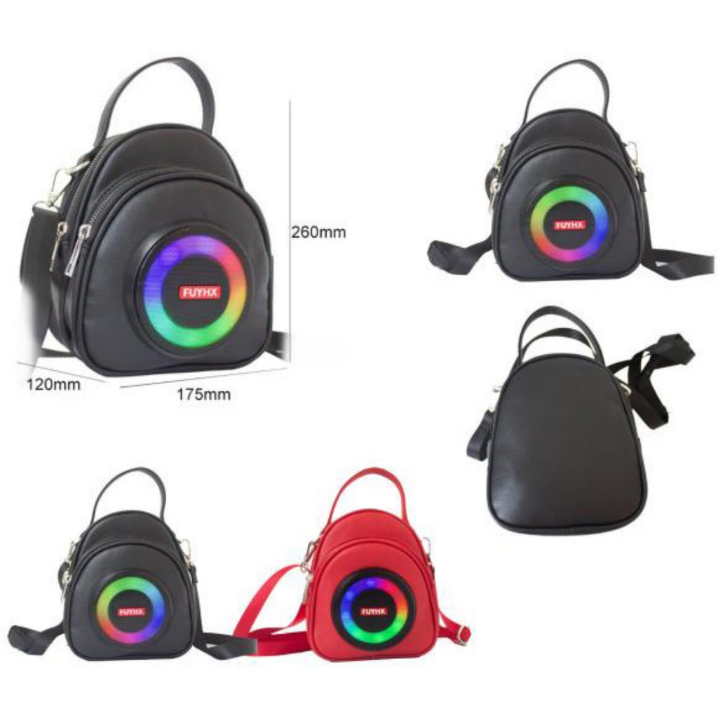 Mochila con altavoz Bluetooth multifuncional, portátil y recargable para uso en exteriores.