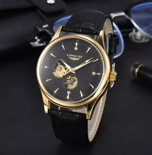 Reloj impermeable de cuero genuino con movimiento mecánico totalmente automático.