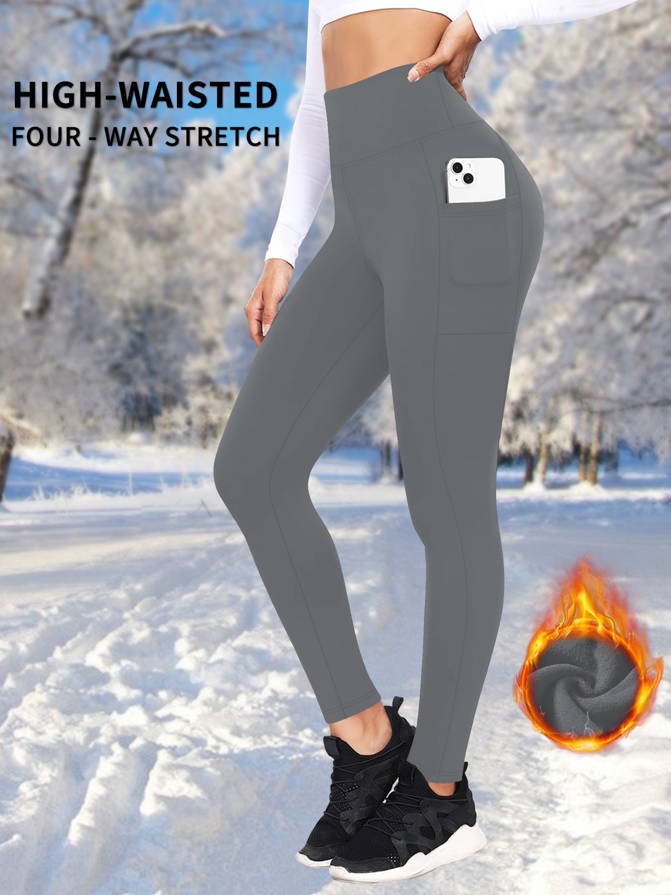 Pantalones de yoga de terciopelo con bolsillos cálidos para otoño e invierno
