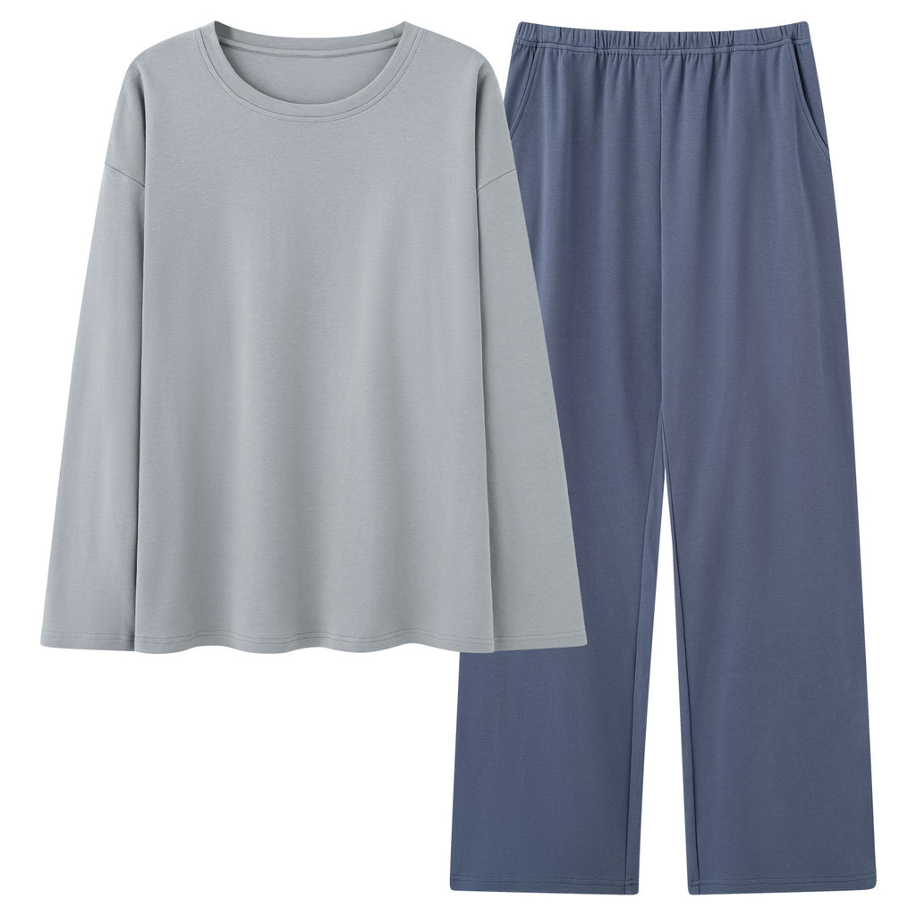 Conjunto de pijama para hombre de 100% algodón con camiseta de manga larga y pantalón largo.