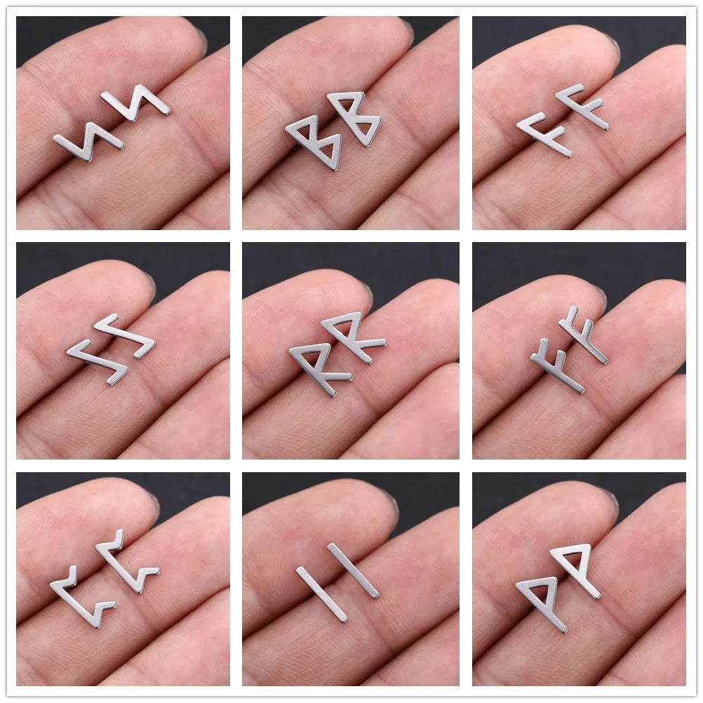 Pendientes de acero inoxidable con letras rúnicas nórdicas