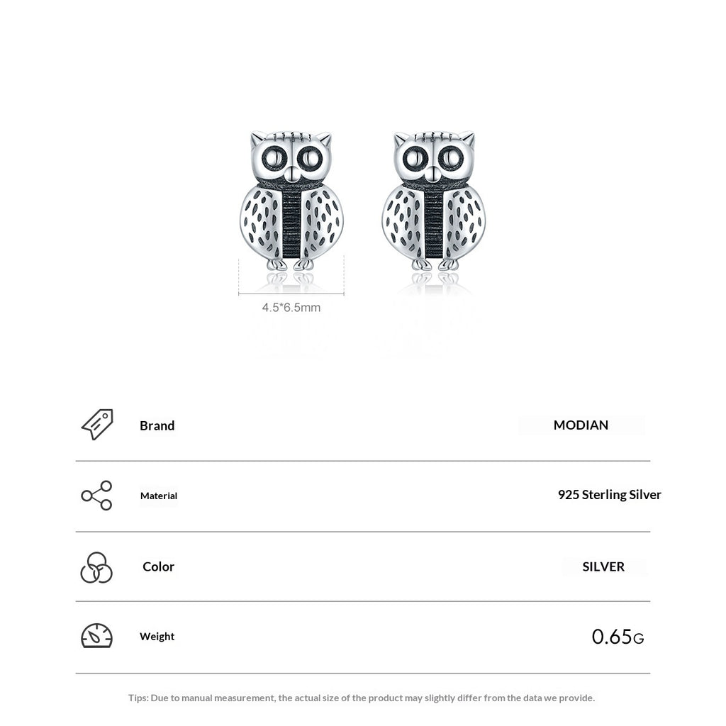 Sterling Silver Creative Design Cute Owl Stud Earrings For Women