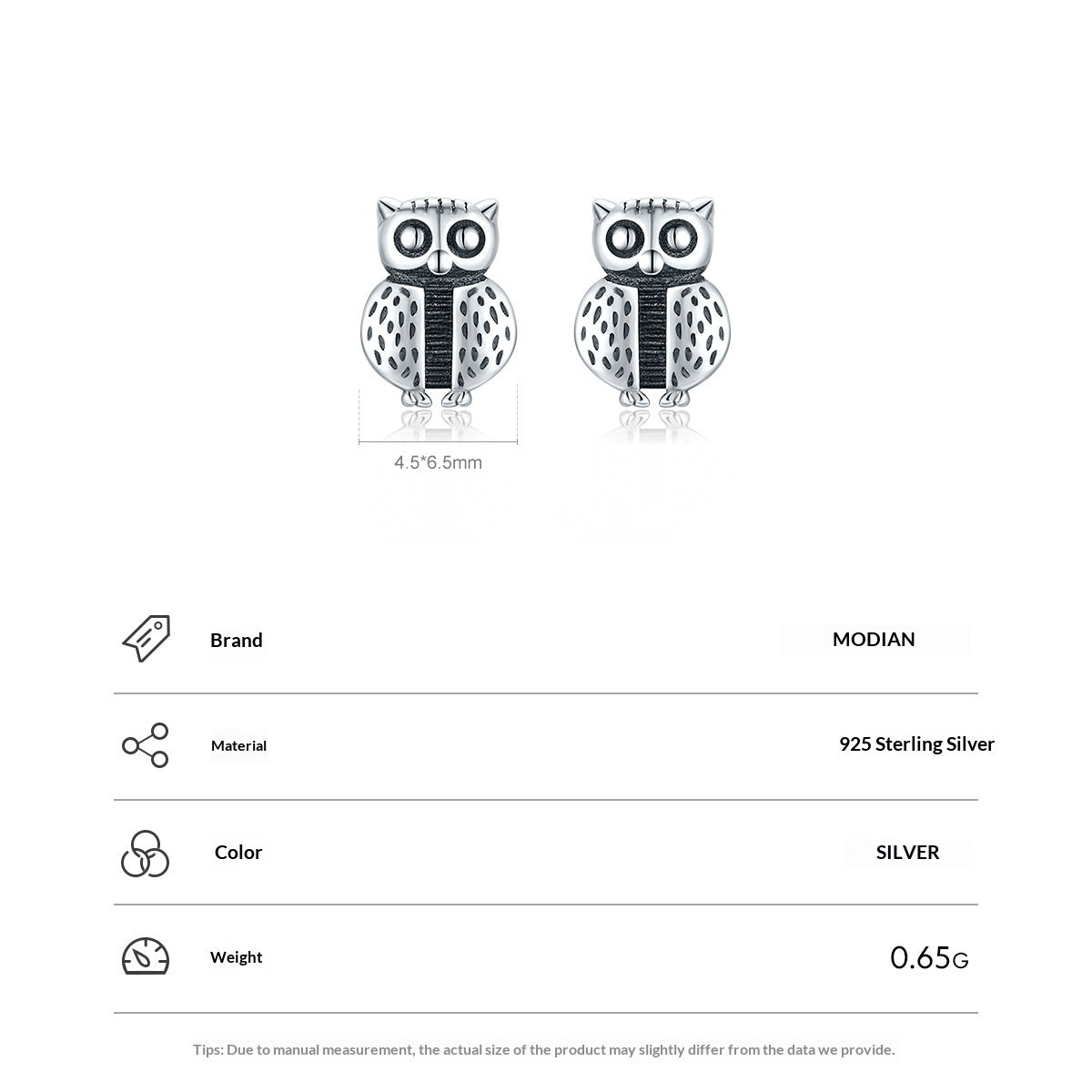 Sterling Silver Creative Design Cute Owl Stud Earrings For Women