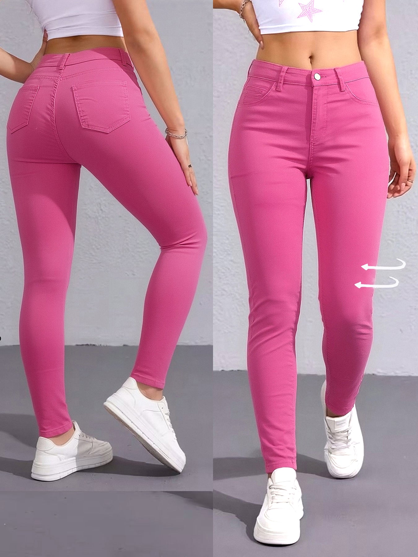 Women's Hot Pink High Waist Skinny Jeans Stretchy