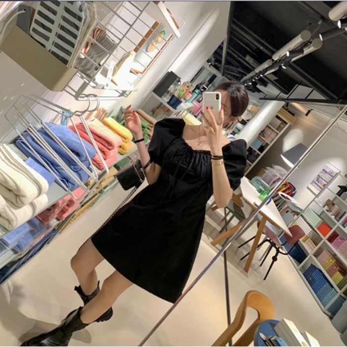 Vestido informal con cintura definida y escote cuadrado con cordones para mujer