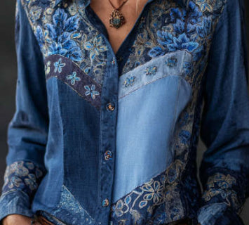 Camisas de mujer europeas y americanas, otoño-invierno, camisa de manga larga con estampado floral retro