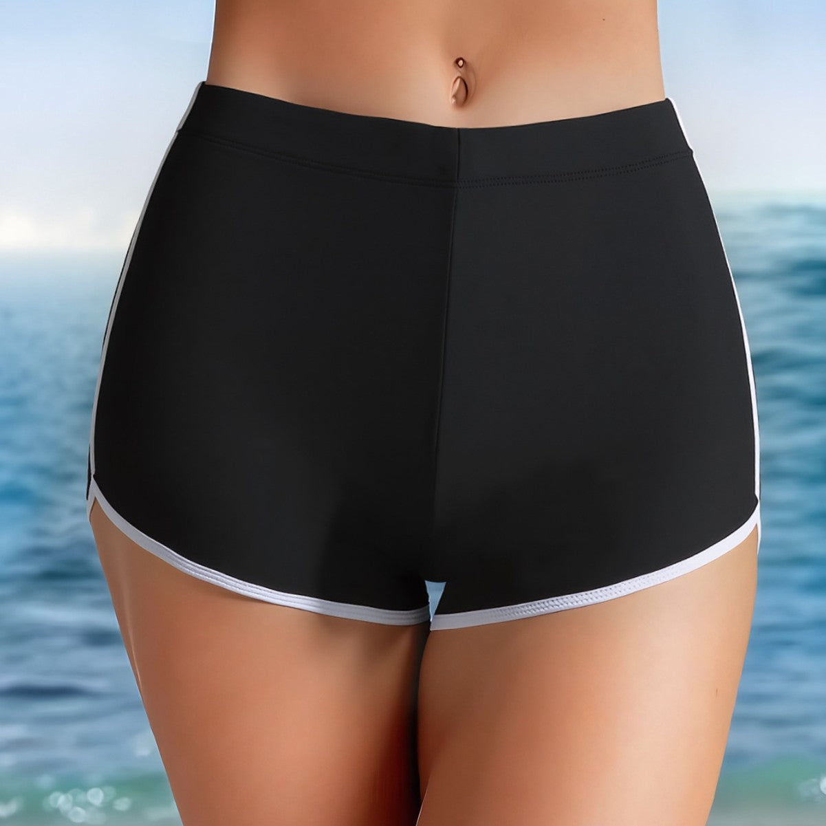 Womens Black And White Contrast Square Swim Trunks