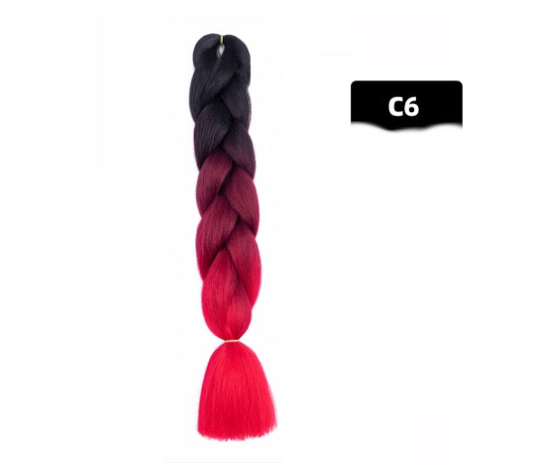 Peluca de seda africana de alta temperatura con fibra química y trenza grande en color degradado