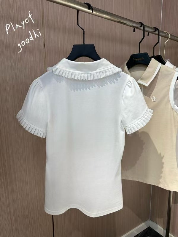 Top informal de manga corta ajustado para mujer