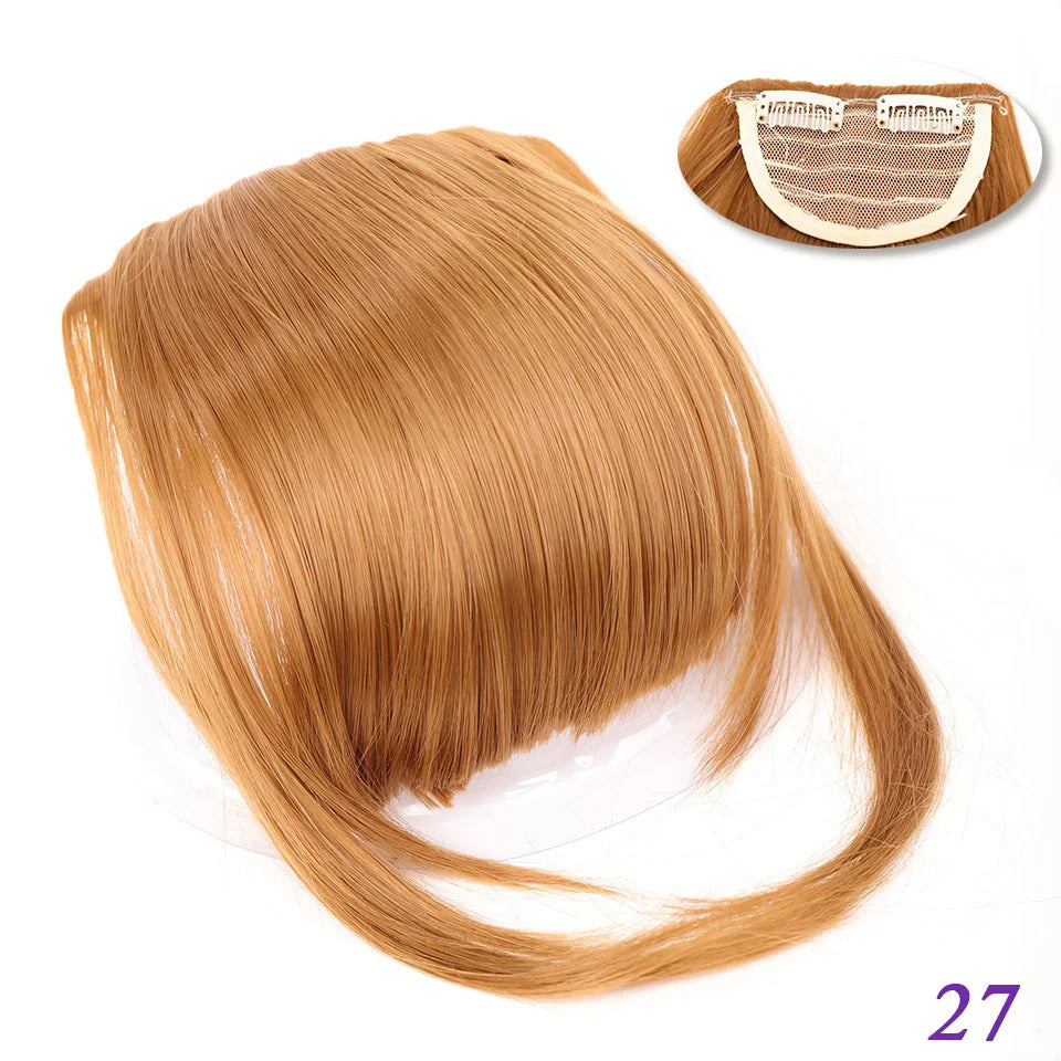 Peluca sintética de estilo europeo y americano con flequillo lateral y pinzas para el pelo para mujer.