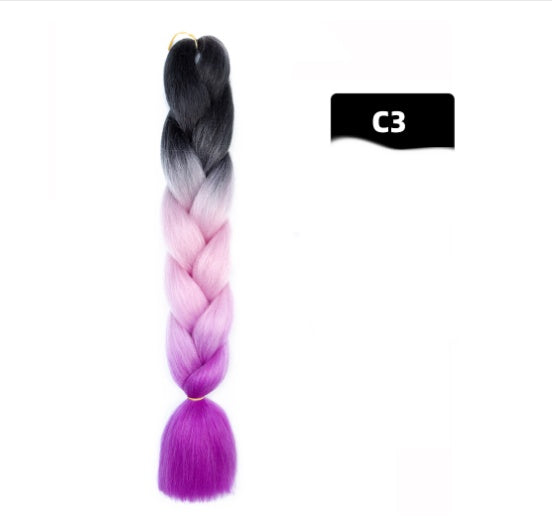 Peluca de seda africana de alta temperatura con fibra química y trenza grande en color degradado
