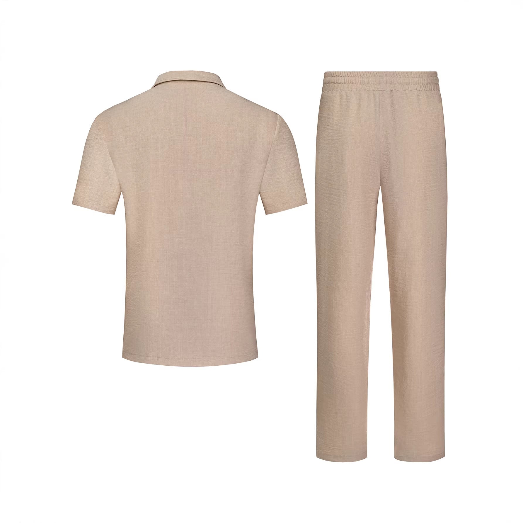 Mens Solid-Colored Lapel Casual Shirt And Pants Set