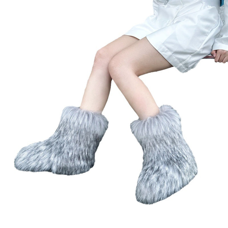 Botas de nieve de felpa de piel de mapache
