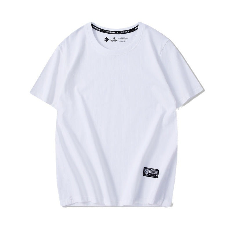 Drop-Shoulder Pure Cotton Short-Sleeve Unisex Solid-Color Blank Shirt