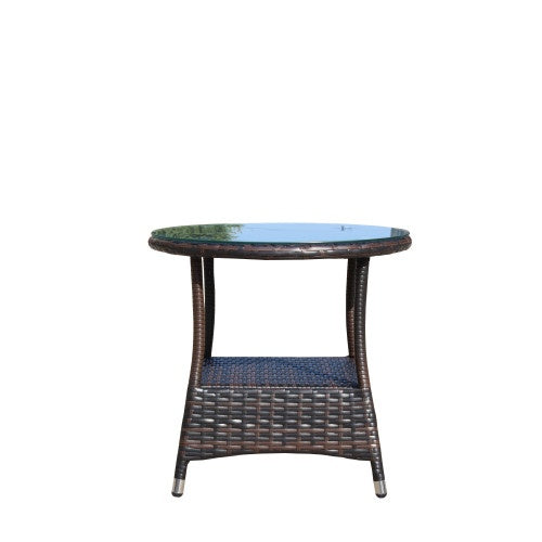 Muebles de exterior para patio, 1 mesa de centro redonda con vidrio templado transparente