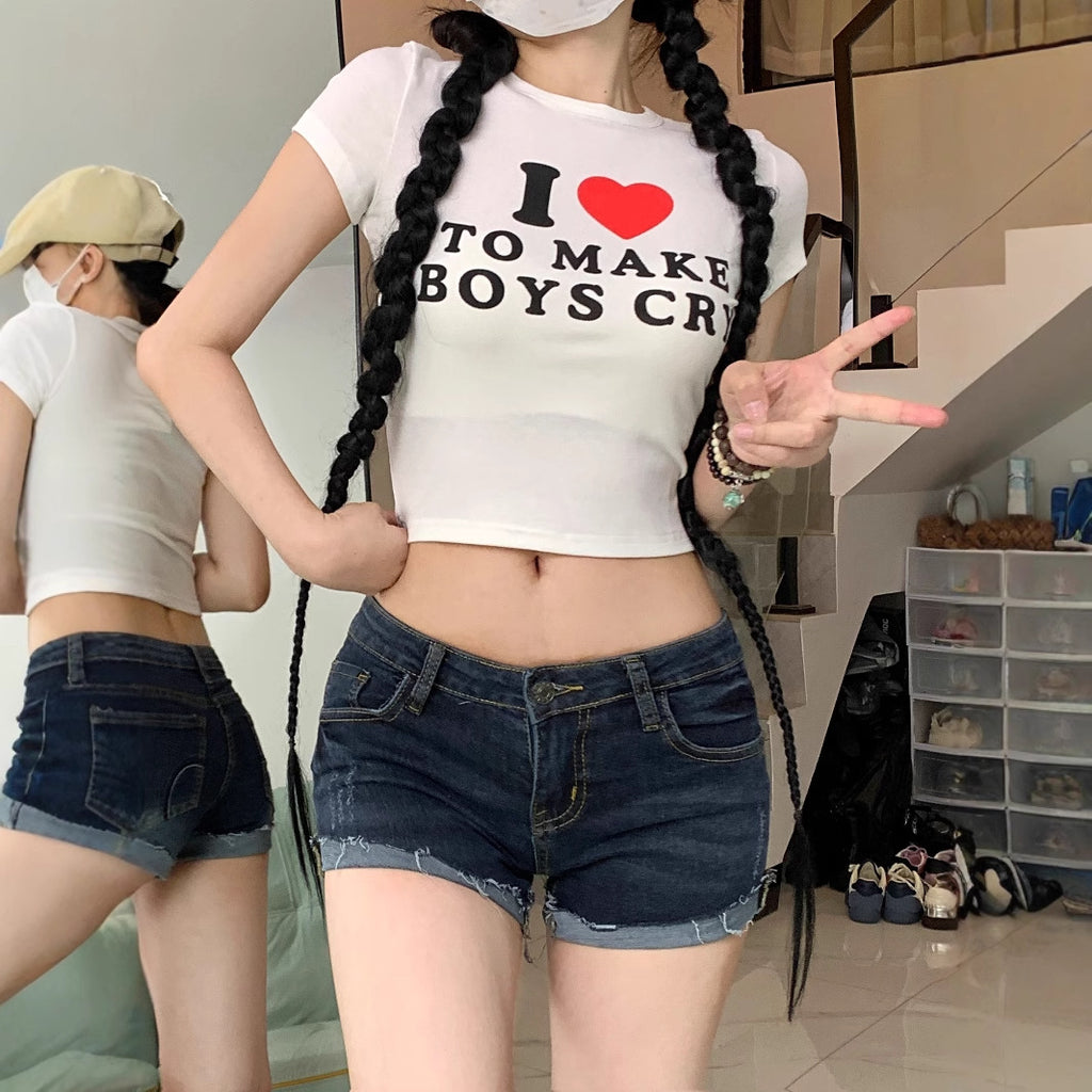 Summer American-style Vintage Denim Shorts For Women